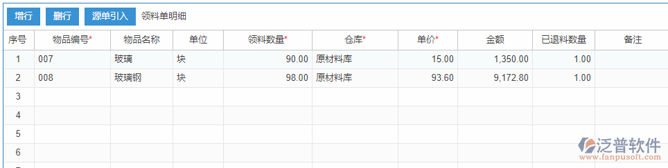 生產(chǎn)領(lǐng)料明細手動錄入效果圖