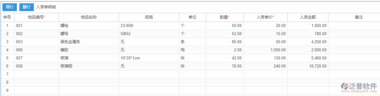期初庫(kù)存錄入明細(xì)效果圖