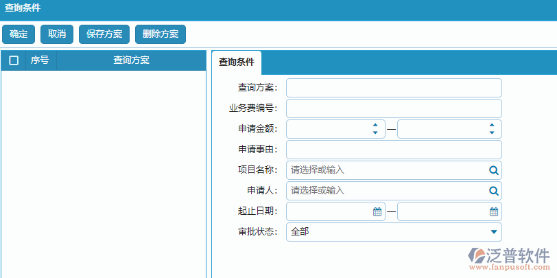 項目業(yè)務(wù)費申請列表查詢條件設(shè)置