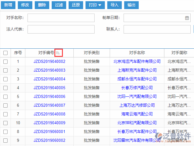 競爭對手檔案導(dǎo)入表格列表排序