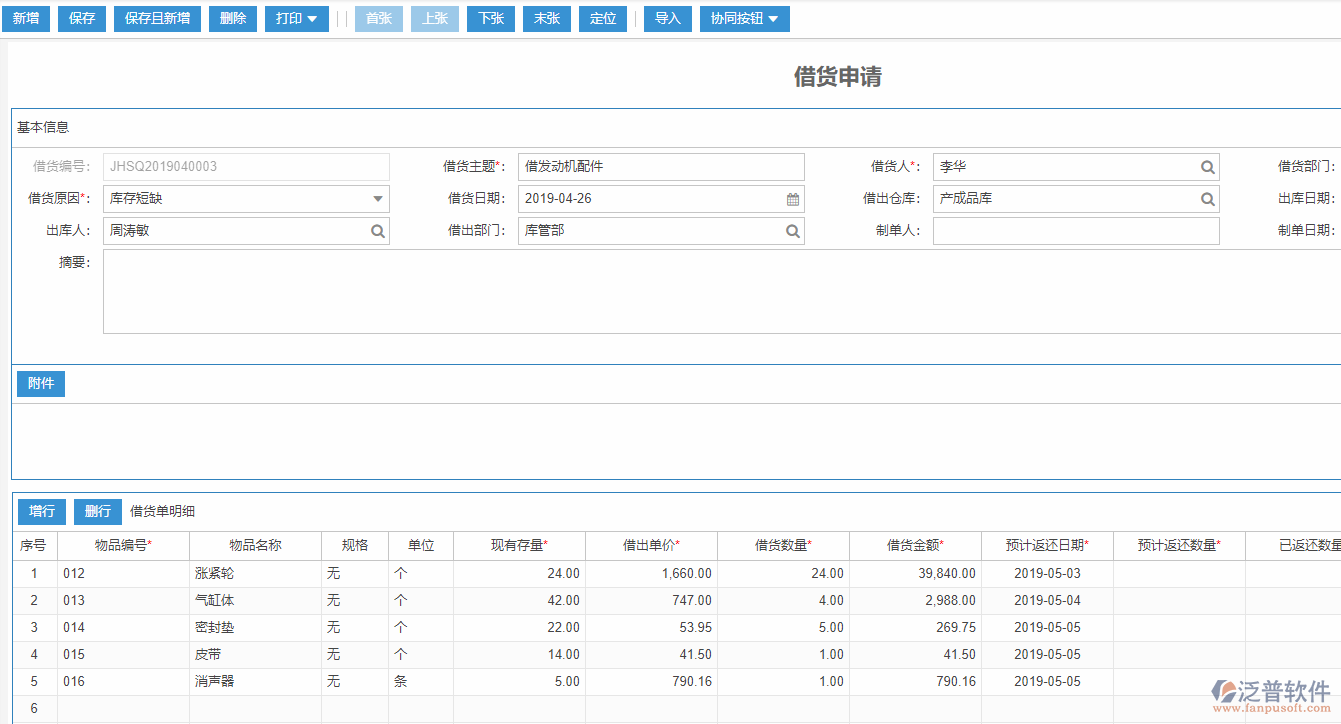 借貨申請(qǐng)