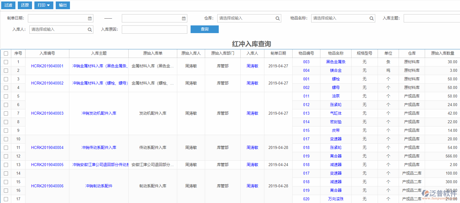 紅沖入庫查詢標準工序物料需求