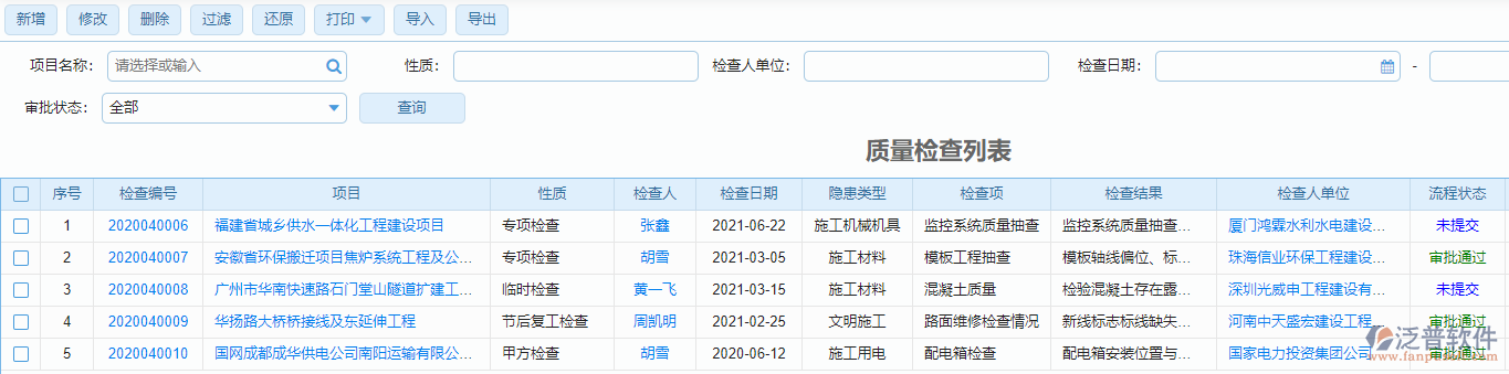 質量檢查列表