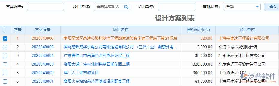 設(shè)計方案列表