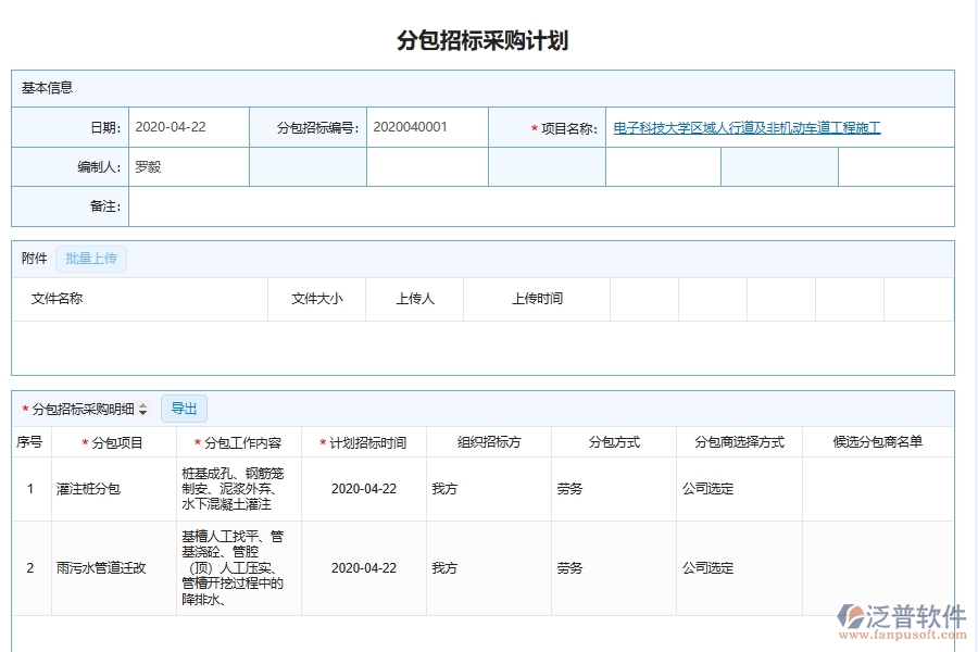 泛普軟件-機(jī)電工程企業(yè)管理系統(tǒng)中分包招投標(biāo)物資采購計(jì)劃管理的核心功能
