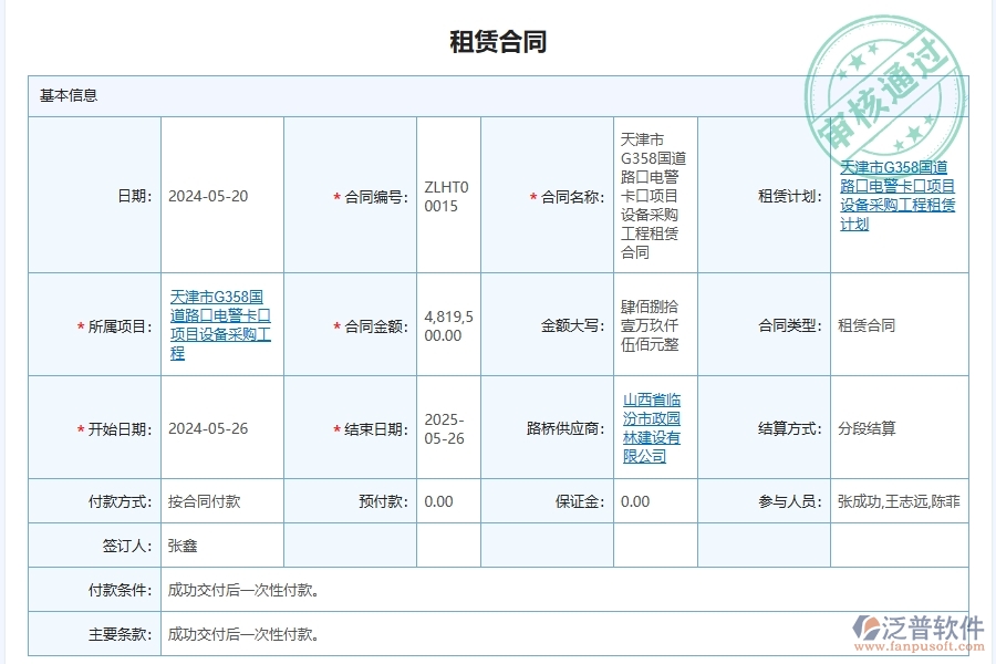 泛普軟件-路橋工程企業(yè)管理系統如何有效提升企業(yè)中的租賃合同