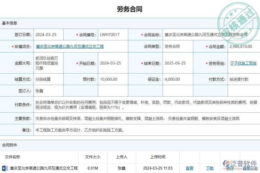 泛普軟件-路橋工程管理系統(tǒng)在勞務進度款申報列表中的應用場景