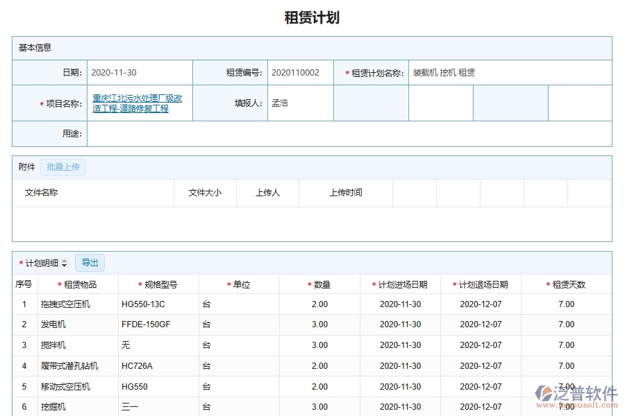 泛普軟件的市政工程企業(yè)管理系統(tǒng)如何有效提高機(jī)械設(shè)備租賃計劃管理