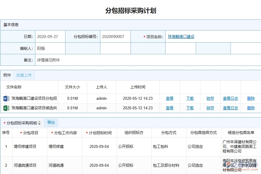 泛普軟件-路橋工程企業(yè)管理系統(tǒng)中分包招標采購計劃明細查詢的核心功能