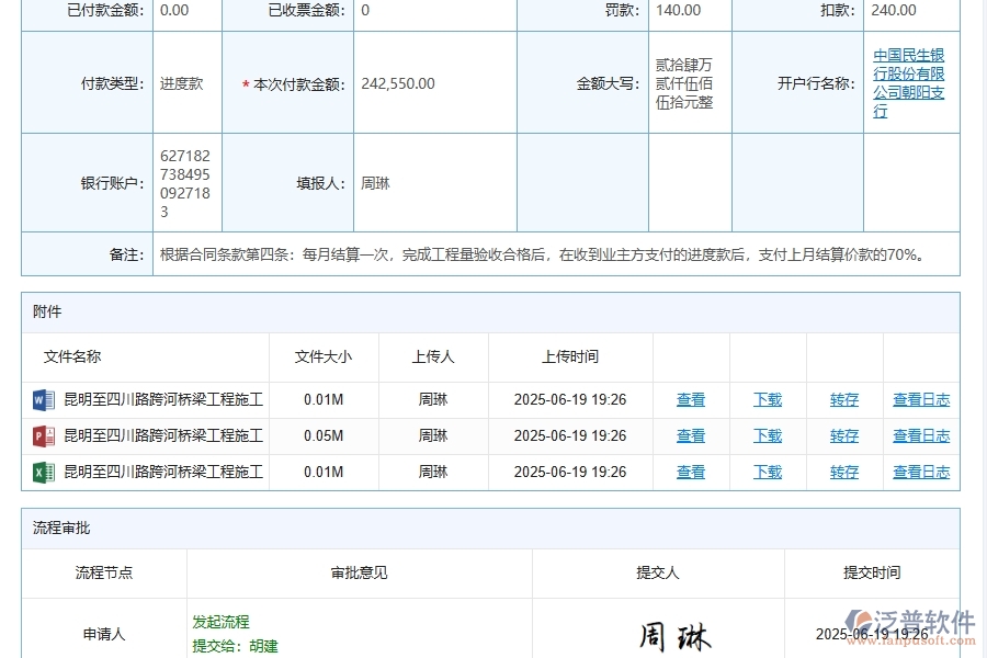 泛普軟件-路橋工程企業(yè)管理系統(tǒng)中的勞務(wù)班組付款申請管理單據(jù)及列表