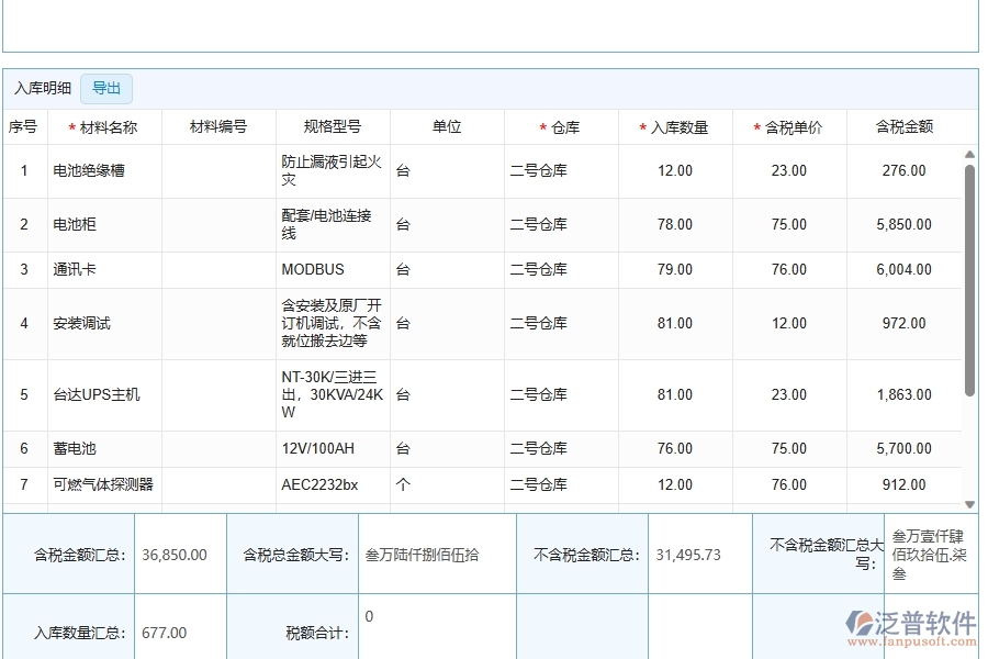 泛普軟件材料入庫明細(xì)查詢在弱電工程企業(yè)中有哪些優(yōu)點(diǎn)和長處