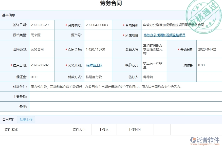 三、泛普軟件-園林工程管理系統(tǒng)中勞務(wù)合同報表的注意事項
