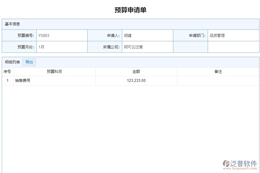 二、泛普軟件-弱電工程企業(yè)管理系統(tǒng)預(yù)算申請單的管控點(diǎn)及作用