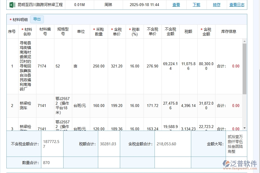 路橋工程材料采購合同履行管理列表詳細(xì)內(nèi)容