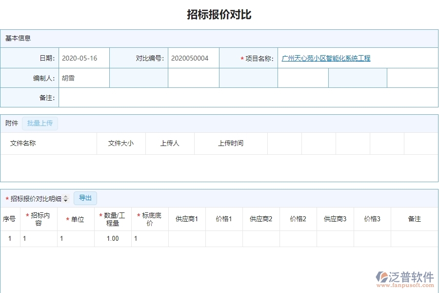 泛普軟件-園林工程企業(yè)管理系統(tǒng)中招標(biāo)報價對比列表的核心功能