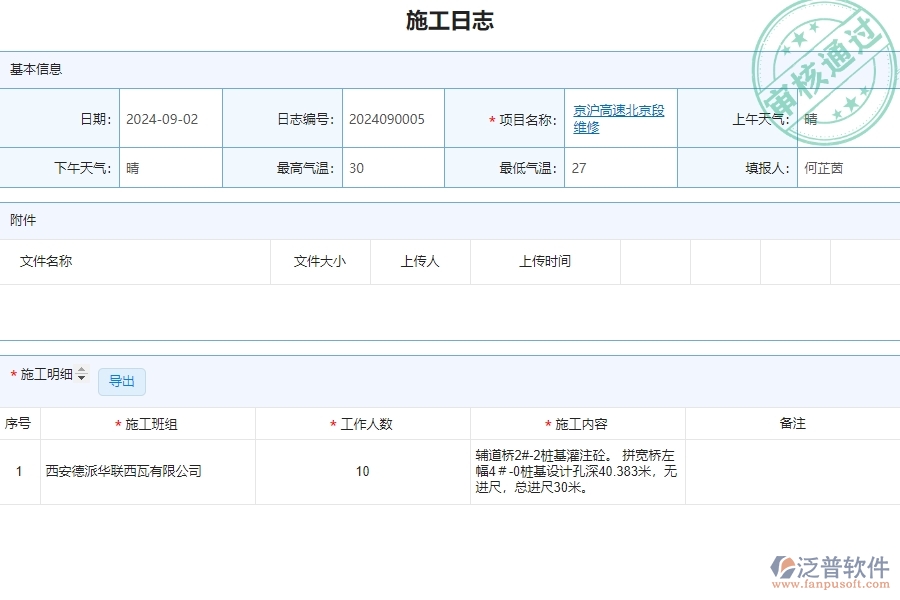 三、泛普軟件-公路工程企業(yè)管理系統(tǒng)中施工日志主要功能