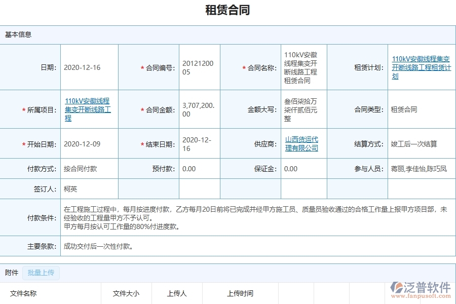 三、泛普軟件-弱電工程管理系統(tǒng)在租賃合同列表中的注意事項(xiàng)
