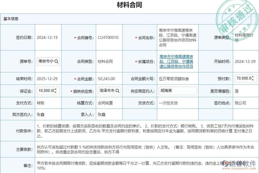 泛普軟件-路橋工程企業(yè)管理系統(tǒng)中材料費(fèi)用分類匯總表的應(yīng)用場(chǎng)景