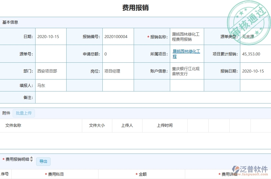 三、泛普軟件-園林工程企業(yè)管理系統(tǒng)中項目間接費用報表主要功能