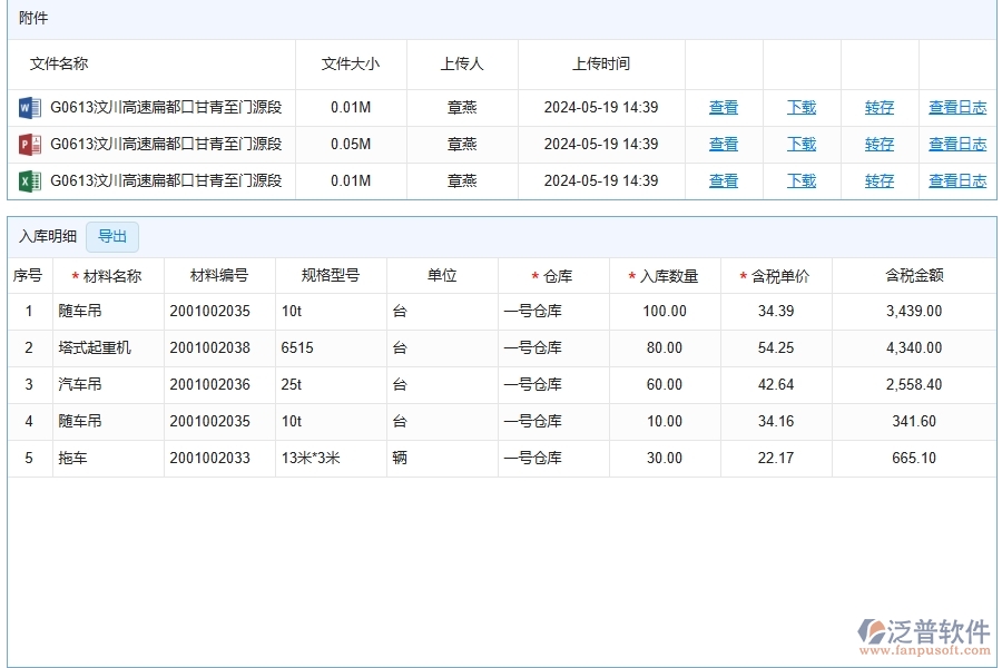 路橋工程企業(yè)上了泛普軟件-工程材料入庫(kù)明細(xì)查詢(xún)軟件的好處是什么