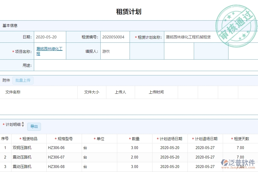 三、泛普軟件-園林工程企業(yè)管理系統(tǒng)中租賃計(jì)劃列表的管控點(diǎn)