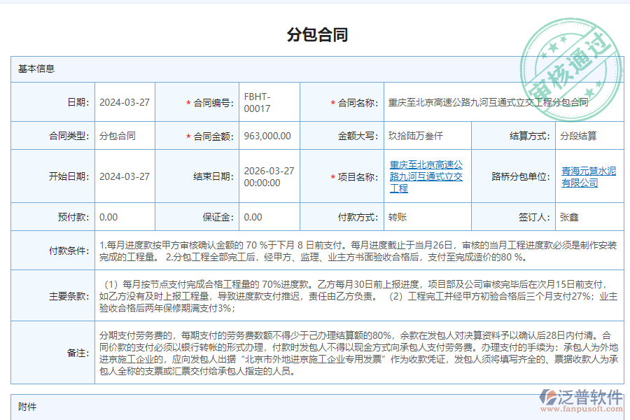泛普軟件-路橋工程企業(yè)管理系統(tǒng)中分包合同報表的管控點及作用