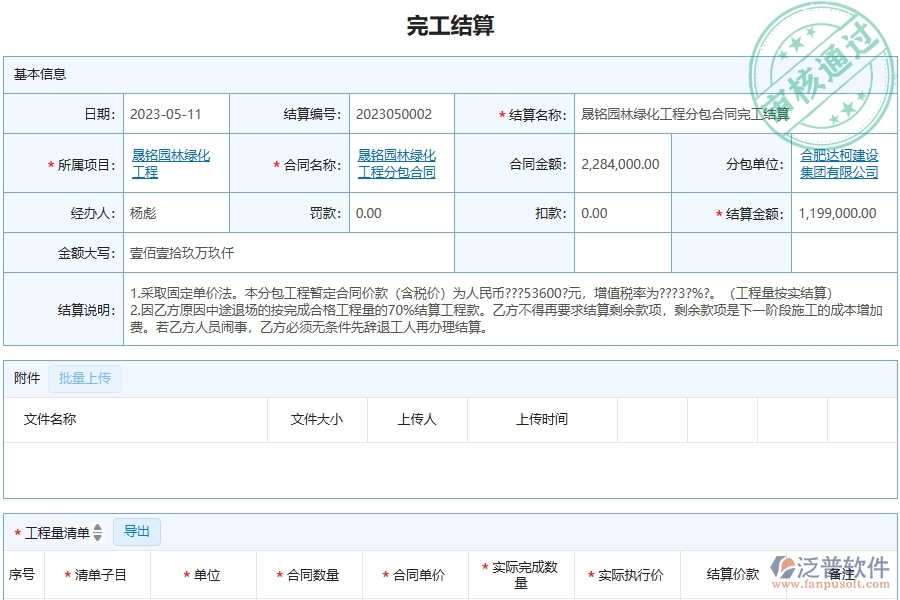 三、泛普軟件-完工結(jié)算(分包)在園林工程企業(yè)中有哪些優(yōu)點(diǎn)和長(zhǎng)處