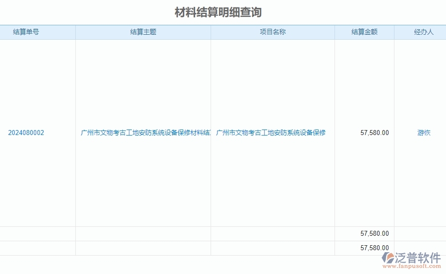 二、泛普軟件-安防工程項(xiàng)目系統(tǒng)在材料結(jié)算明細(xì)查詢管理中的方案