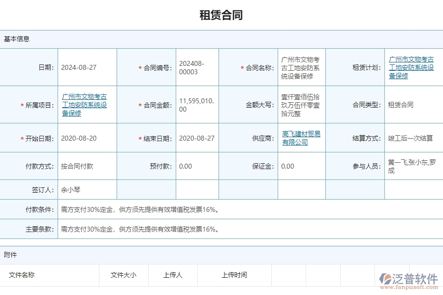 三、泛普軟件-安防工程企業(yè)管理系統(tǒng)的租賃合同的管控點(diǎn)