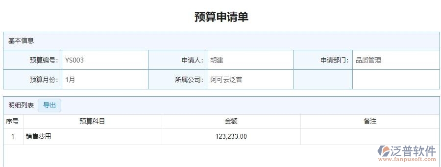 四、泛普軟件-安防工程管理系統(tǒng)中預(yù)算申請單管理的注意事項
