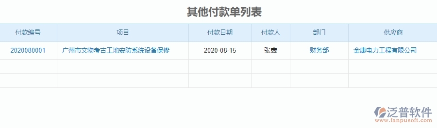 二、 泛普軟件-安防工程項目系統(tǒng)在其他付款管理的方案