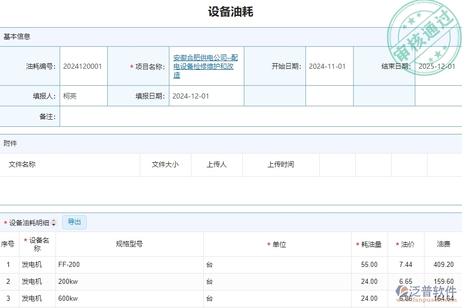 四、泛普軟件-安防工程管理系統(tǒng)在設(shè)備油耗中的解決方案