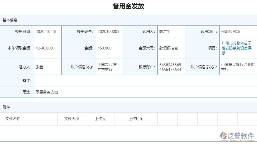三、泛普軟件-安防工程系統(tǒng)中備用金一覽表管理的注意事項