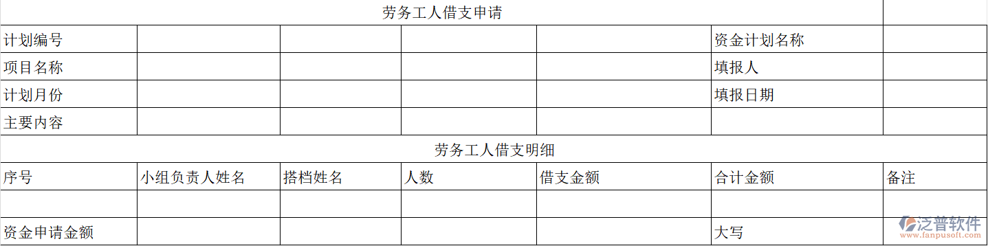 工程施工企業(yè)勞務(wù)工人借支申請